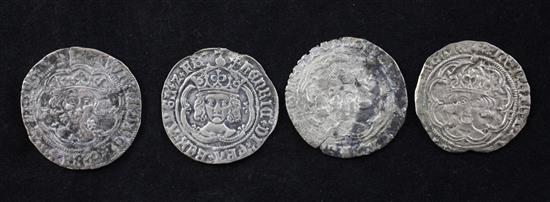 Four Henry VII silver groats, Good to Fine